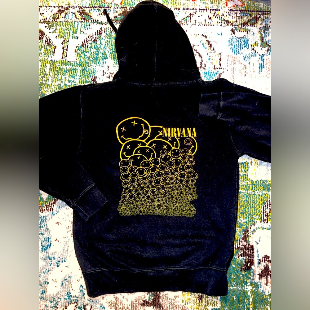 Nirvana Smile Rock Band HOODIE BLACK Sz Medium Unisex Rare